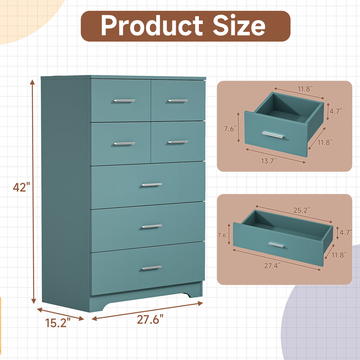 7-Drawer Storage Dresser with Outlet, Light Green – alternate view 3