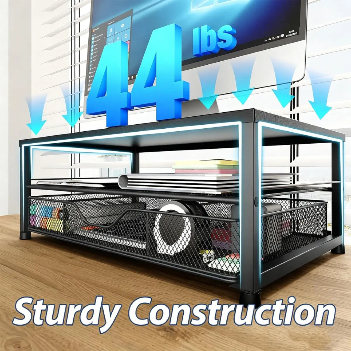 2-Tier Monitor Stand with Desk Organizer – Computer Riser with Storage