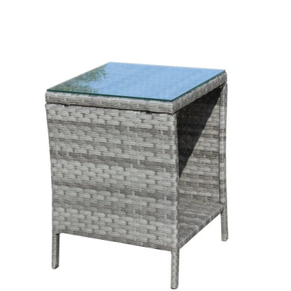 Outdoor Wicker Side Table with Clear Tempered Glass Top
