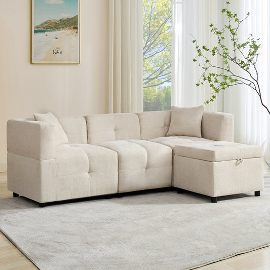 L-shaped corner sofa with modular footstool, beige