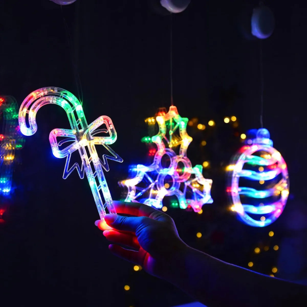 3 Pack Multicolor Christmas Window Lights, Ball, Holly and Candy Cane