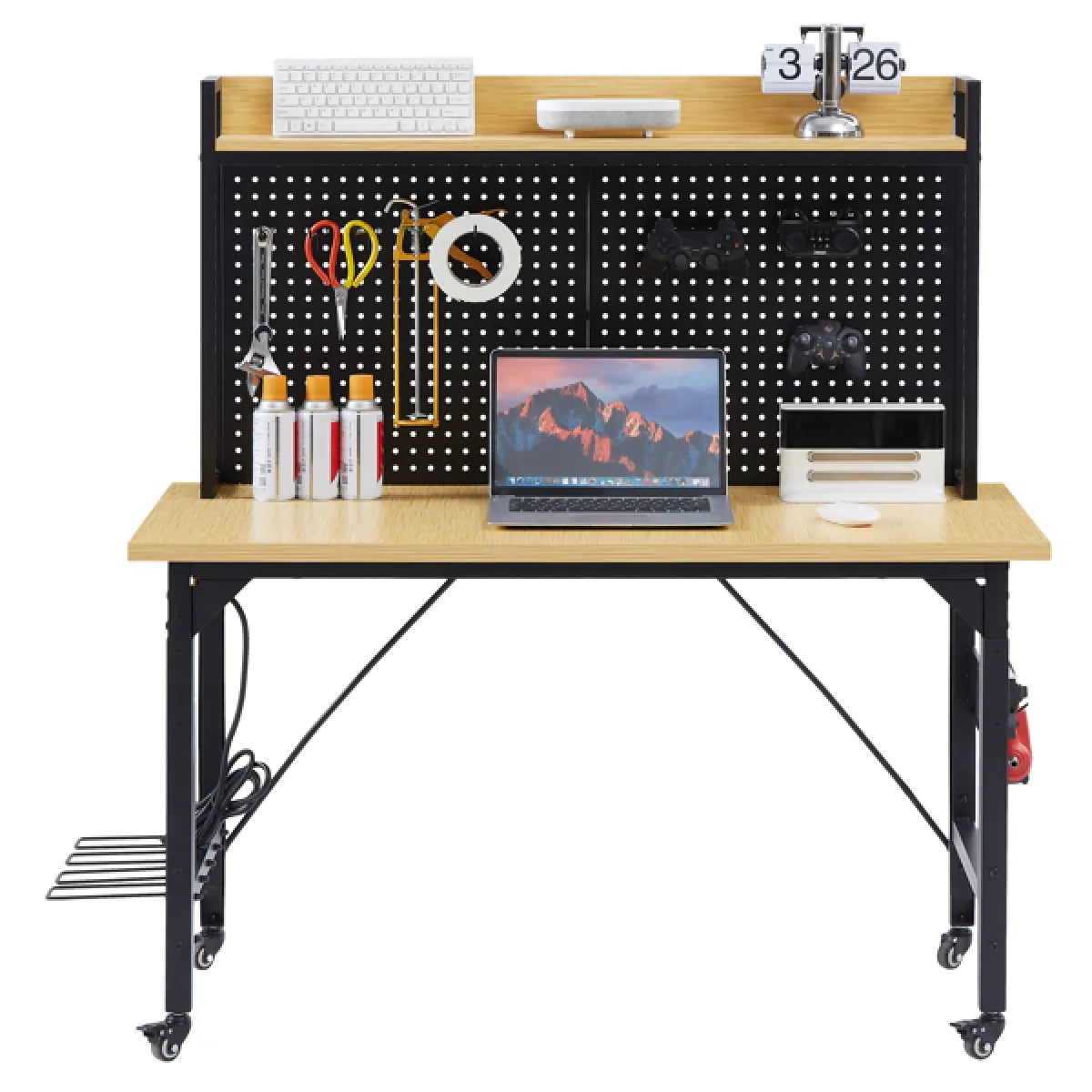 48" Adjustable Workbench with Pegboard – Heavy-Duty Wooden Top on Wheels