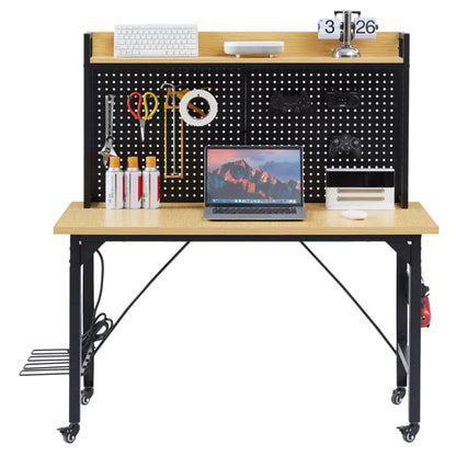 48" Adjustable Workbench with Pegboard – Heavy-Duty Wooden Top on Wheels