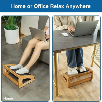 Adjustable wooden footstool for under desk