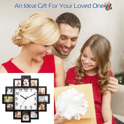Photo Collage Wall Clock, 12-Slot Farmhouse Picture Frame Design