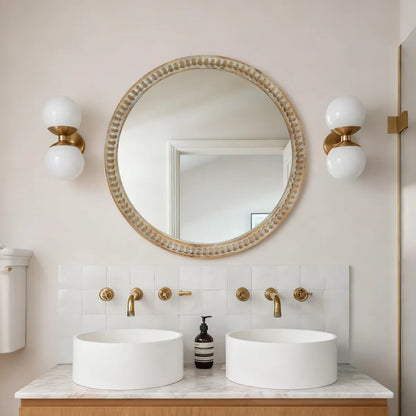 Round Distressed Wood Beaded Frame Accent Mirror – view 3
