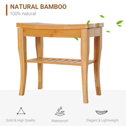 Bamboo Shower Bench and Spa Bath Stool with Storage Shelf