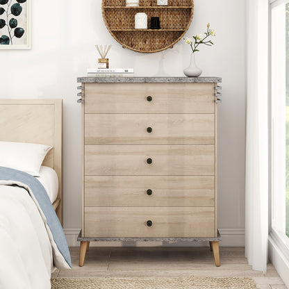 5-Drawer Farmhouse Dresser – Wood & Metal, Tall Bedroom Storage – view 6