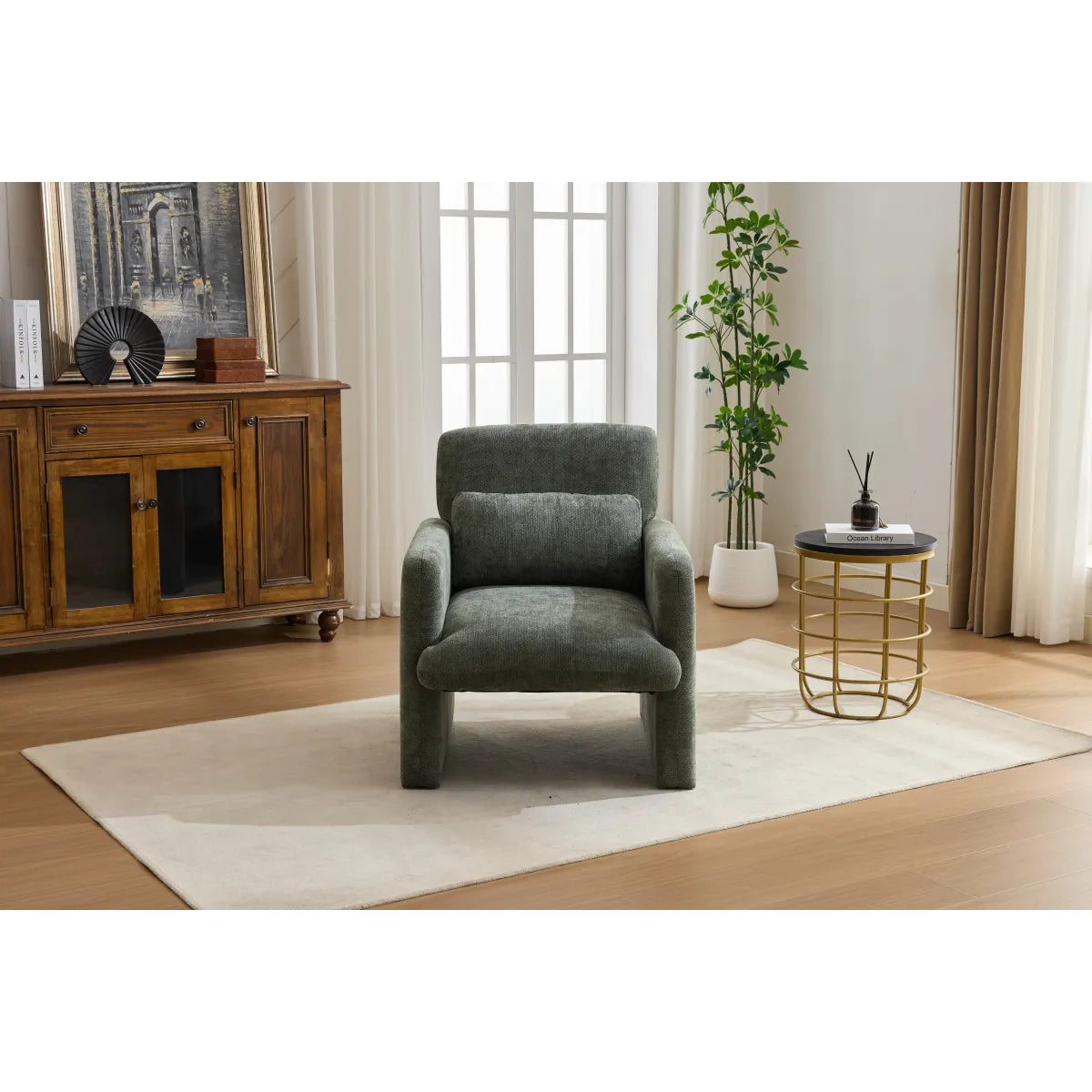 Modern Boucle Accent Chair – Contemporary Fabric Armchair