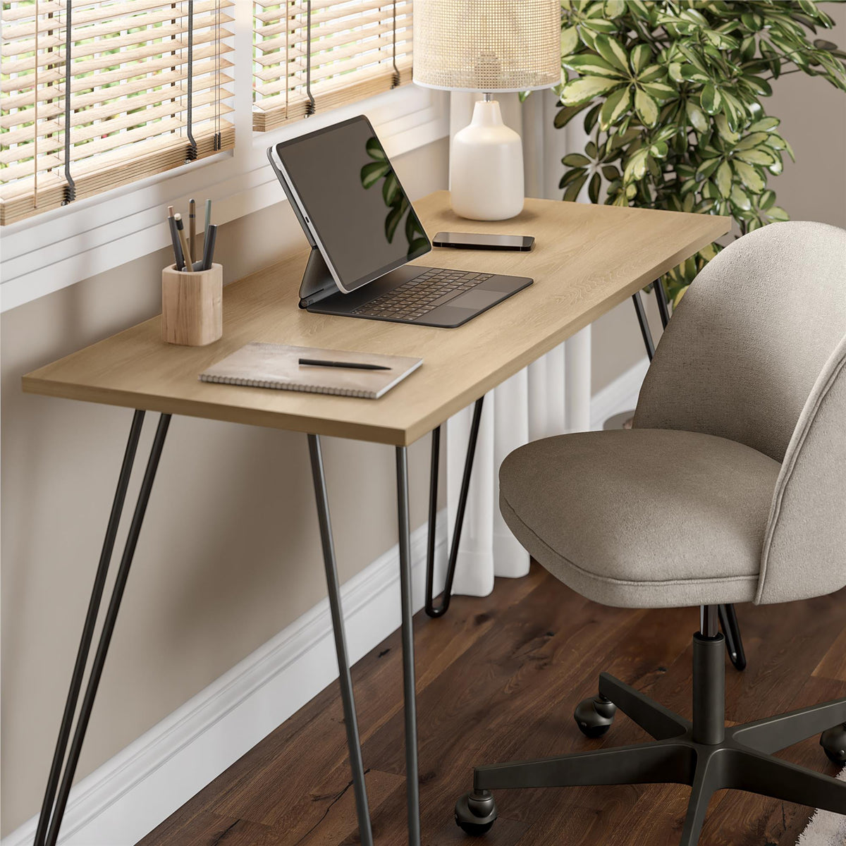 Owen writing desk, walnut and black