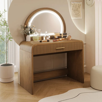 Makeup Vanity Table with Touch Screen Lighted Mirror and Drawer, Espresso