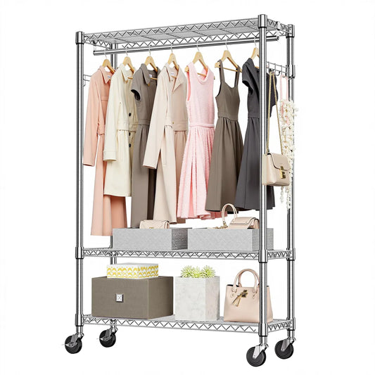 Rolling Garment Rack with Hang Rod, Chrome