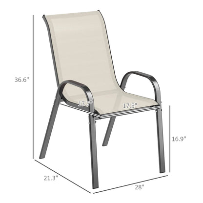 Set of 4 Stackable Outdoor Dining Chairs with High Back and Breathable Mesh Seat, Beige