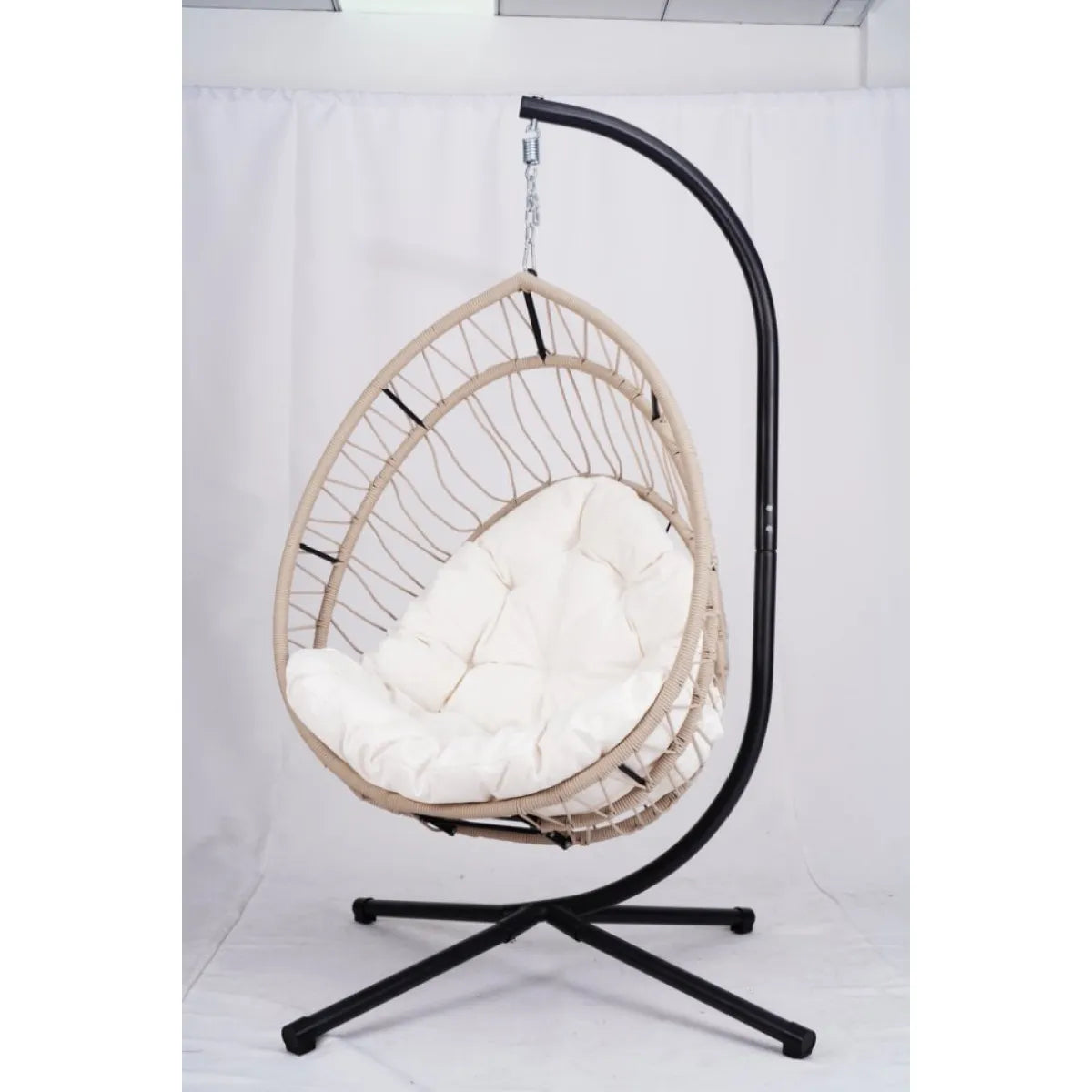 Egg-Shaped Hanging Swing Chair with Stand, Beige