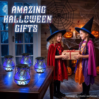 Halloween Solar Spider Lanterns, Set of 2, Flickering Flame