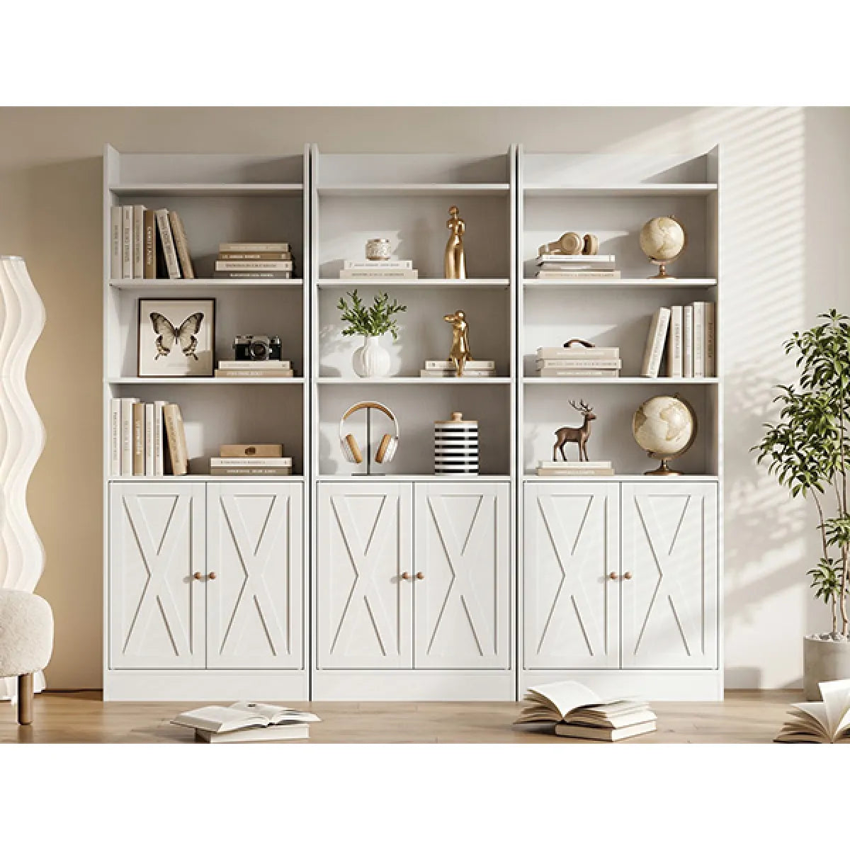 Industrial 6-Shelf Bookcase with Dual Doors – Floor-Standing Home Office Storage