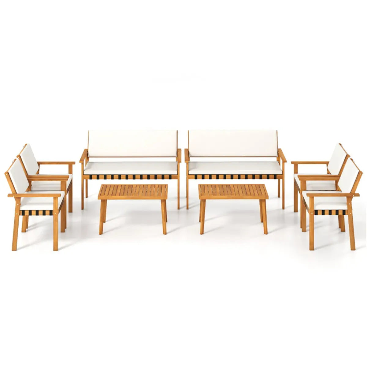 4-Piece Acacia Wood Patio Conversation Set with Cushions, Loveseat, Armchairs and Coffee Table