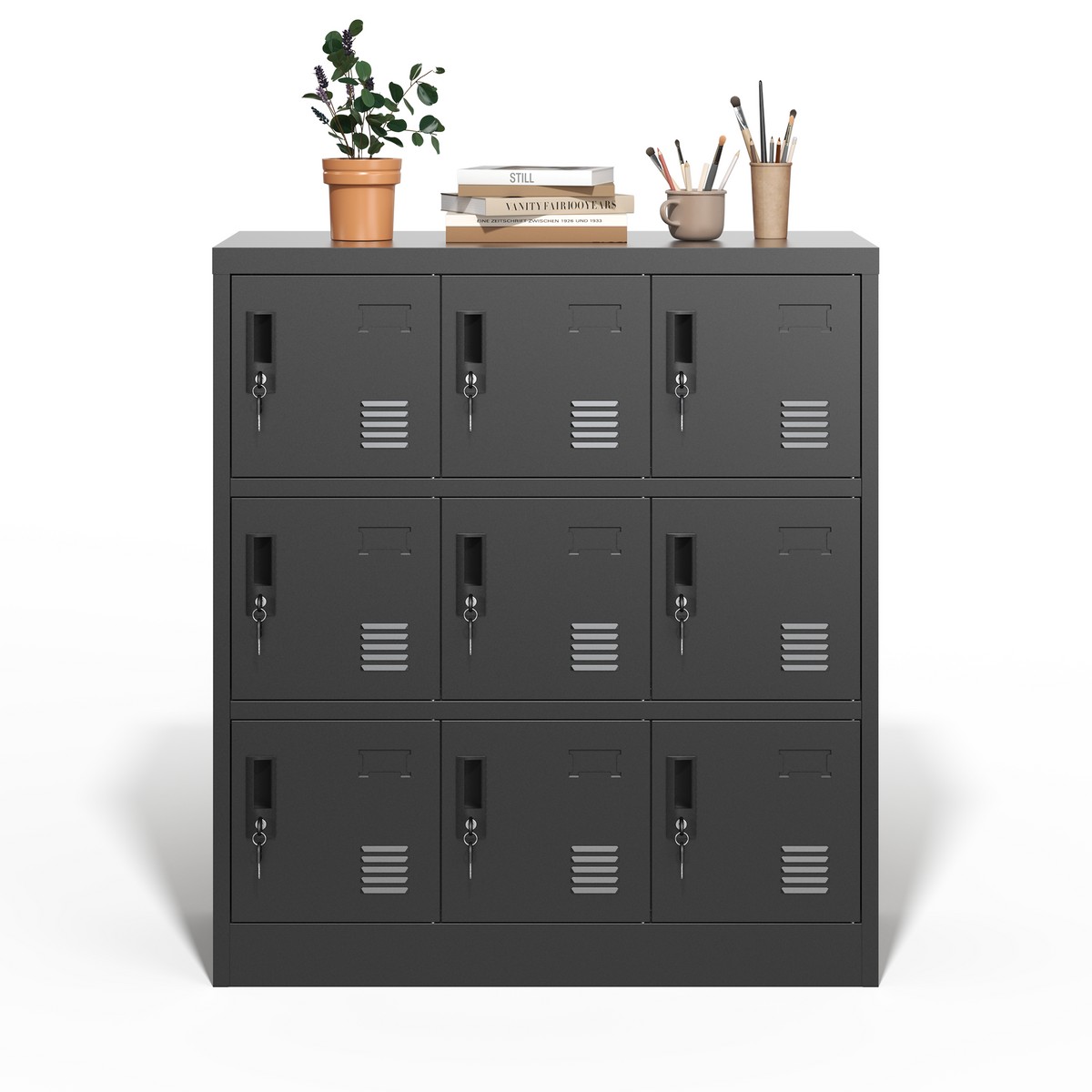 9-door metal storage locker, black