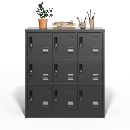 9-door metal storage locker, black