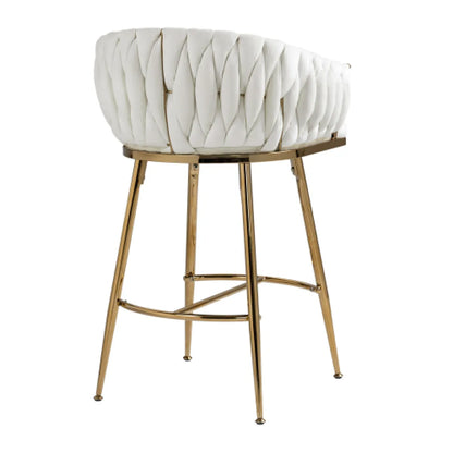 Velvet Wave-Back Counter Height Bar Stool with Gold Base, Beige