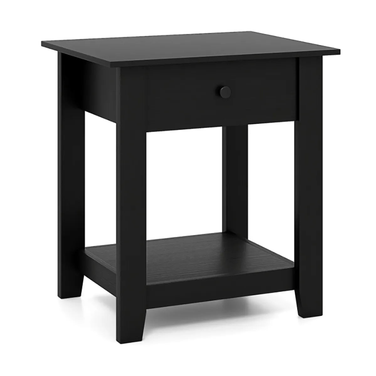 3-Tier Nightstand with Drawer and Open Shelf, Black