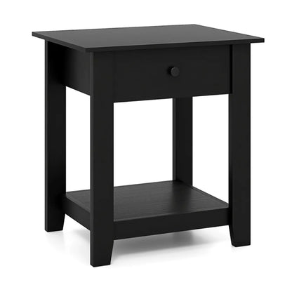 3-Tier Nightstand with Drawer and Open Shelf, Black