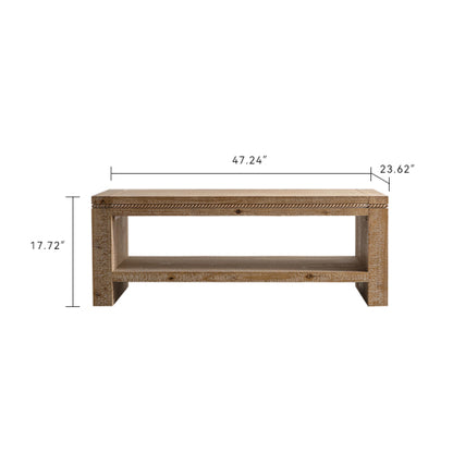 Rustic solid wood coffee table with shelf