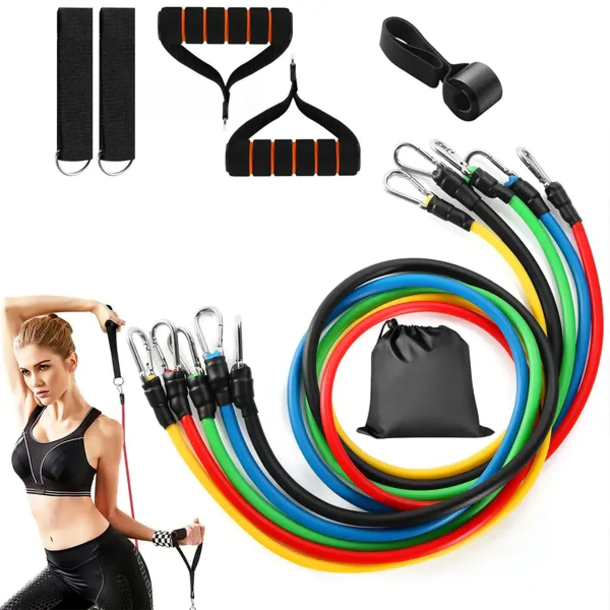 11-Piece Resistance Tube Bands Set – Home Gym Workout Kit