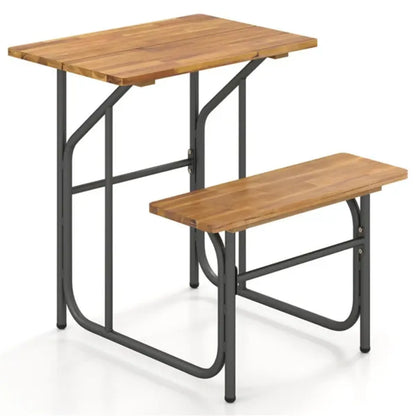 Acacia Wood Patio Table and Bench Set, Combinable for Picnic and Leisure