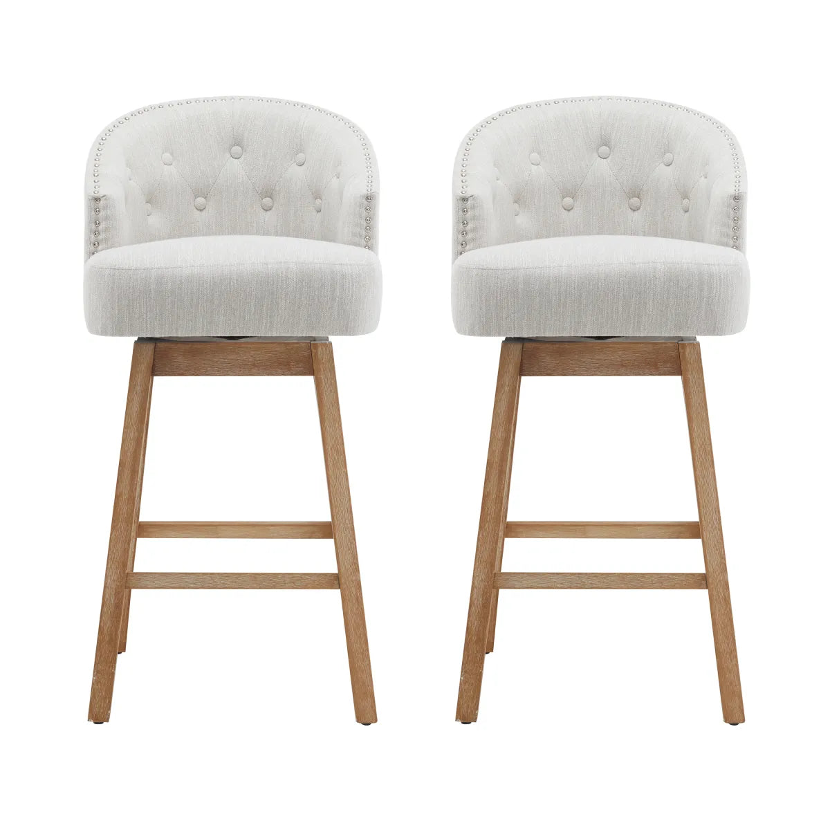 Set of 2 Upholstered Swivel Counter Stools with Backrest, Natural Beige