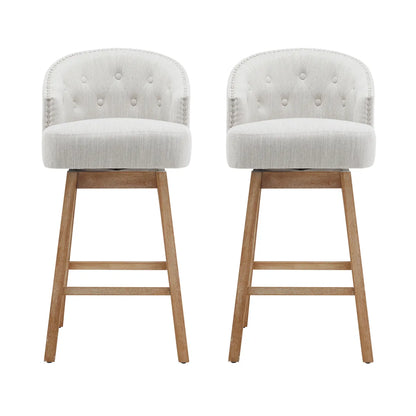 Set of 2 Upholstered Swivel Counter Stools with Backrest, Natural Beige