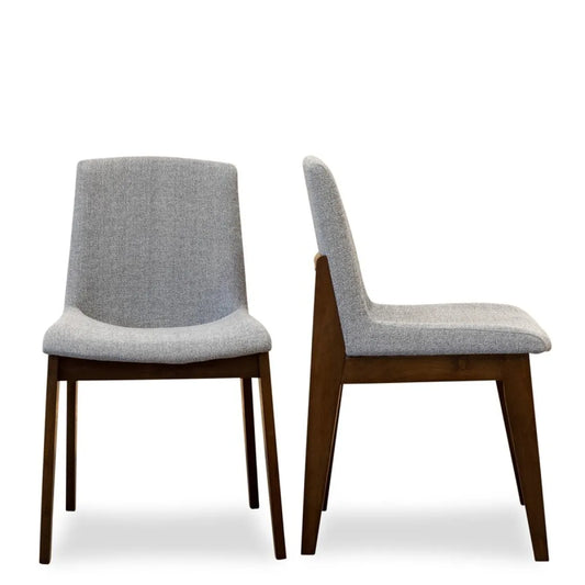 Fabric Dining Chairs with Walnut Legs, Set of 2, Grey
