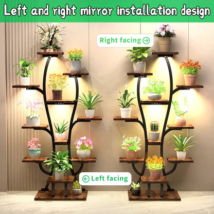 Vase-Shape Metal Plant Stand with Grow Lights, Black Walnut