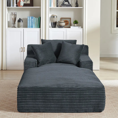 Oversized Chaise Lounge Chair – Corduroy Upholstered Indoor Lounge Sofa, Dark Grey – view 2