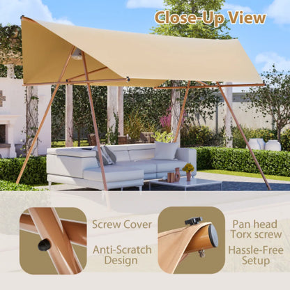 Hexagonal Sun Shade Sail Canopy with Rust-Resistant Poles, Light Khaki