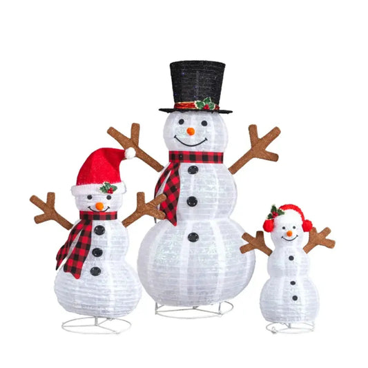 Set of 3 Pre-Lit Snowman Family Christmas Yard Decorations