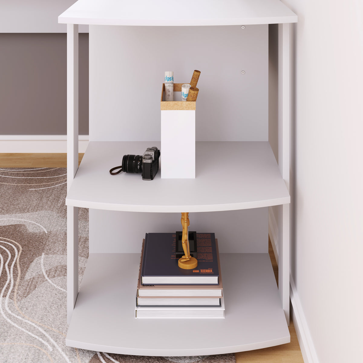 140cm L-shaped corner desk with storage, white