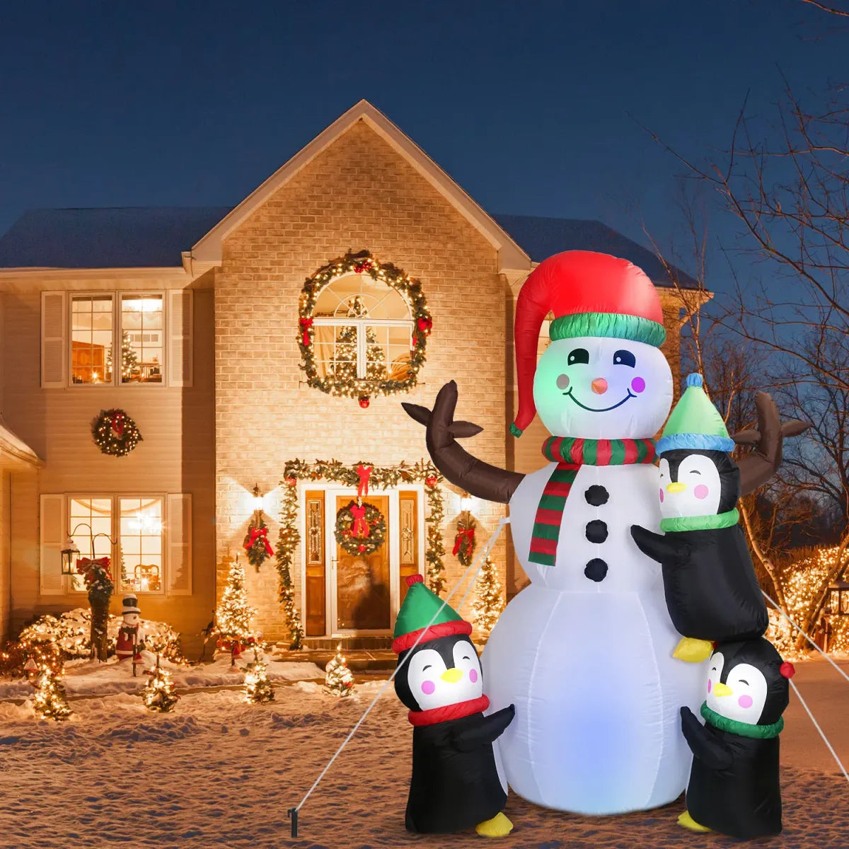 5.9FT Christmas Inflatable Snowman and Penguins with LED Lights