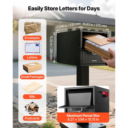 Anti-Theft Post Mount Mailbox, Black