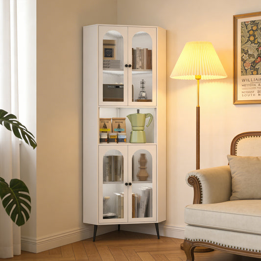 73 inch metal corner storage cabinet, white