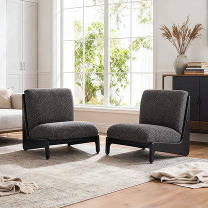 Modern Accent Chair Set of 2, Black with Solid Wood Frame – view 2