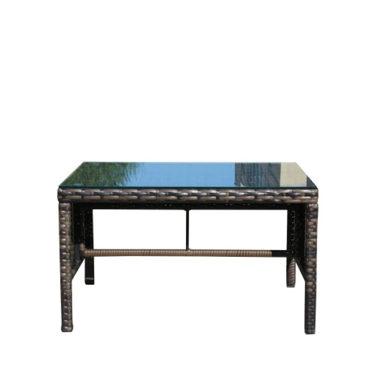 Outdoor Wicker Coffee Table with Clear Tempered Glass Top