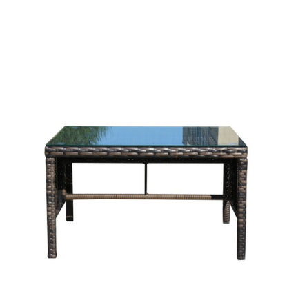 Outdoor Wicker Coffee Table with Clear Tempered Glass Top