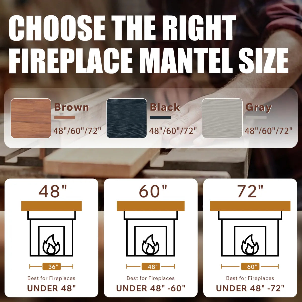 60" Rustic Wood Fireplace Mantel, Floating Wall Shelf – view 4