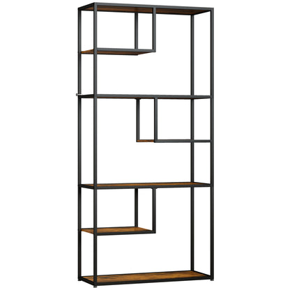 Industrial 6-tier bookcase, rustic brown