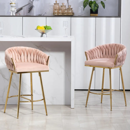 Velvet Wave-Back Counter Height Bar Stool with Gold Base, Beige