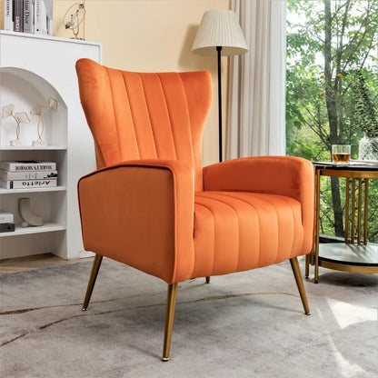 Velvet Wingback Accent Chair with Metal Legs