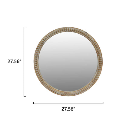Round Distressed Wood Beaded Frame Accent Mirror – view 5