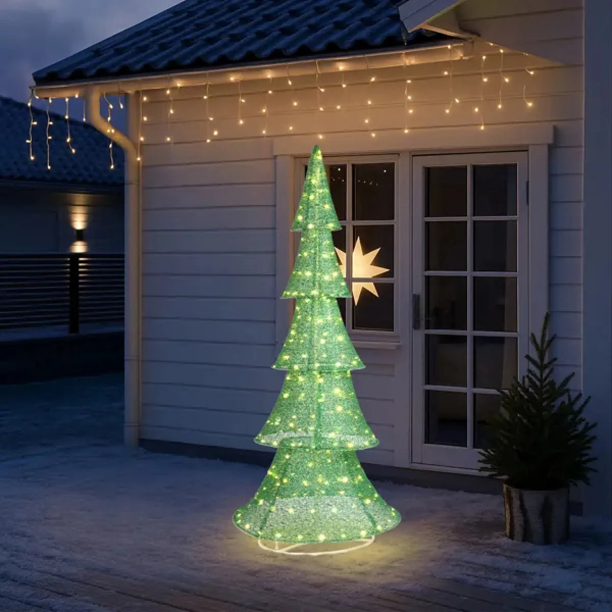 6 Ft Pre-Lit Pull-Up Christmas Tree Yard Decoration with LED Lights