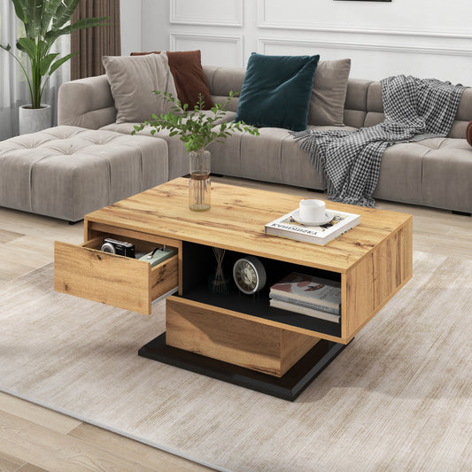 Wood grain coffee table with double-sided storage